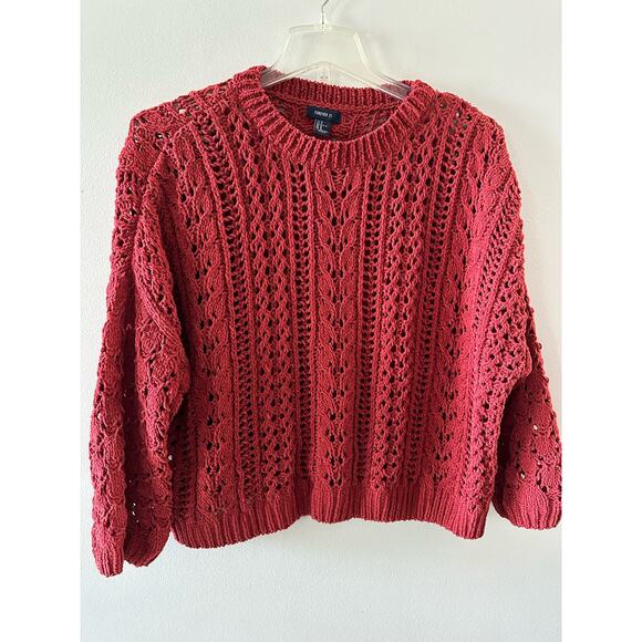 Forever 21 Sweater Women's Medium Red Chunky Knit Cabincore Crewneck - Picture 1 of 5
